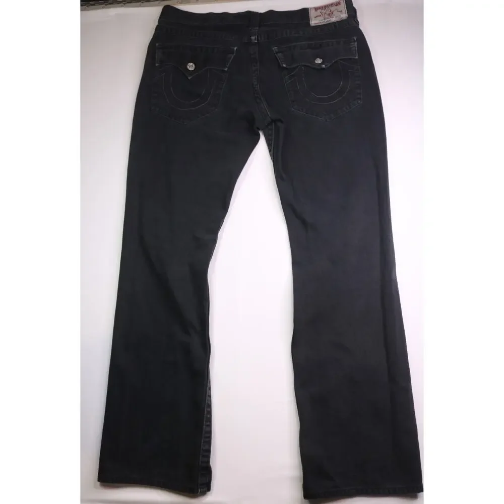 True Religion Straight Leg with Flaps Distressed Men's Jeans - 39W x 34L - Black